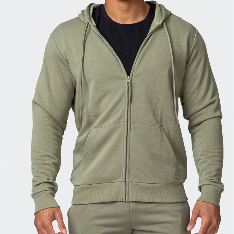 Wholesale French Terry Cotton Custom Printed Plain Full Zip Up Sports Hoodies Jacket For Men