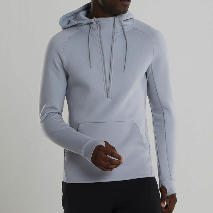 Heavy Weight Custom High Neck Workout Sports Slim Fit Men Gym Hoodies With Thumb Hole