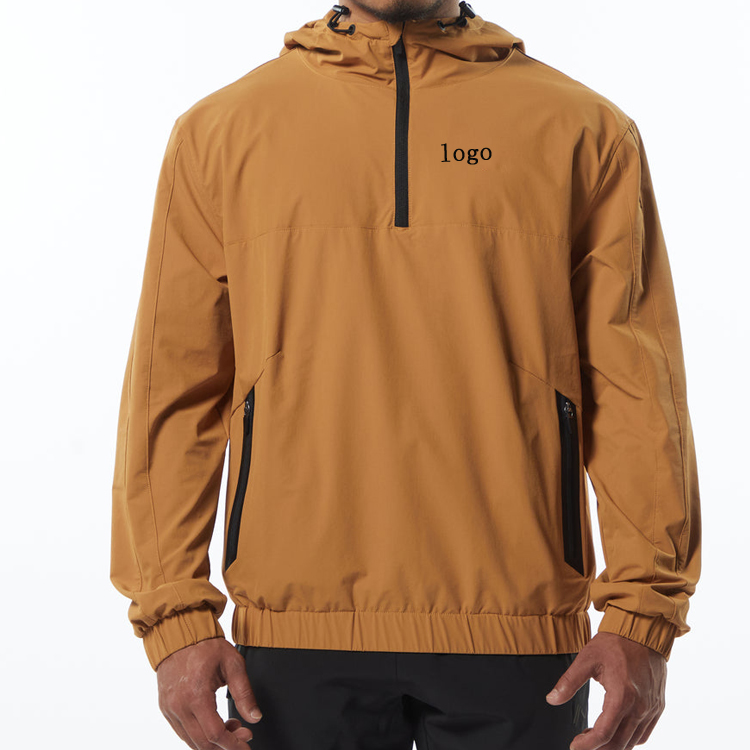 Wholesale Casual Pullover Custom Quarter Zipper Hoody Gym Windbreaker Jacket For Men