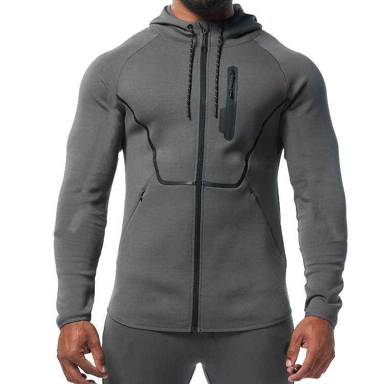 Hot Sale Essential Custom Plain Full Zip Up Active Slim Fit Hoodies With Pocket For Men