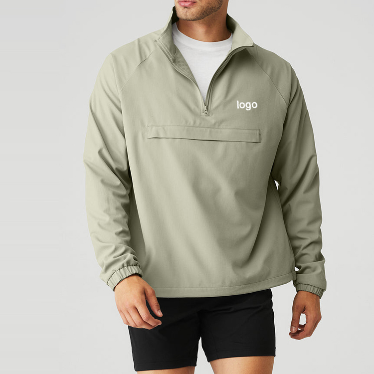 100%Polyester Custom Front 1/4 Zipper Gym Sports Windbreaker Jacket For Men
