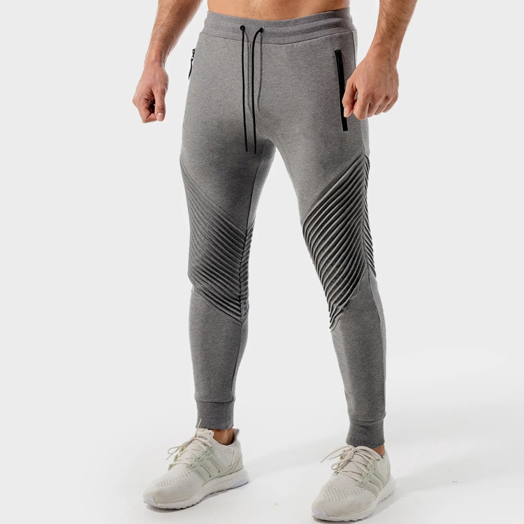 New Design Statement Ribbed Slim Fit Zipper Pocket Joggers Men Custom Athletic Sweat Pants detail pictures
