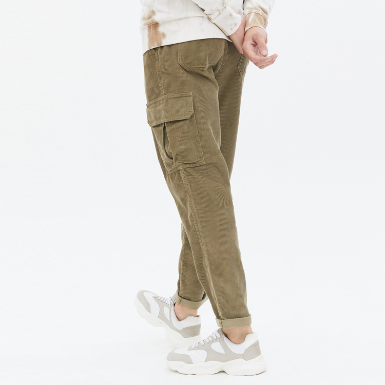 New Trendy Winter Drawstring Waist Velvet Workout Cargo Pants For Men Streetwear detail pictures