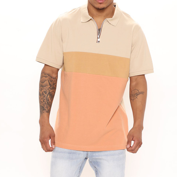 Wholesale Custom Color Block Quarter Zipper Workout Blank Men Cotton Polo T Shirts