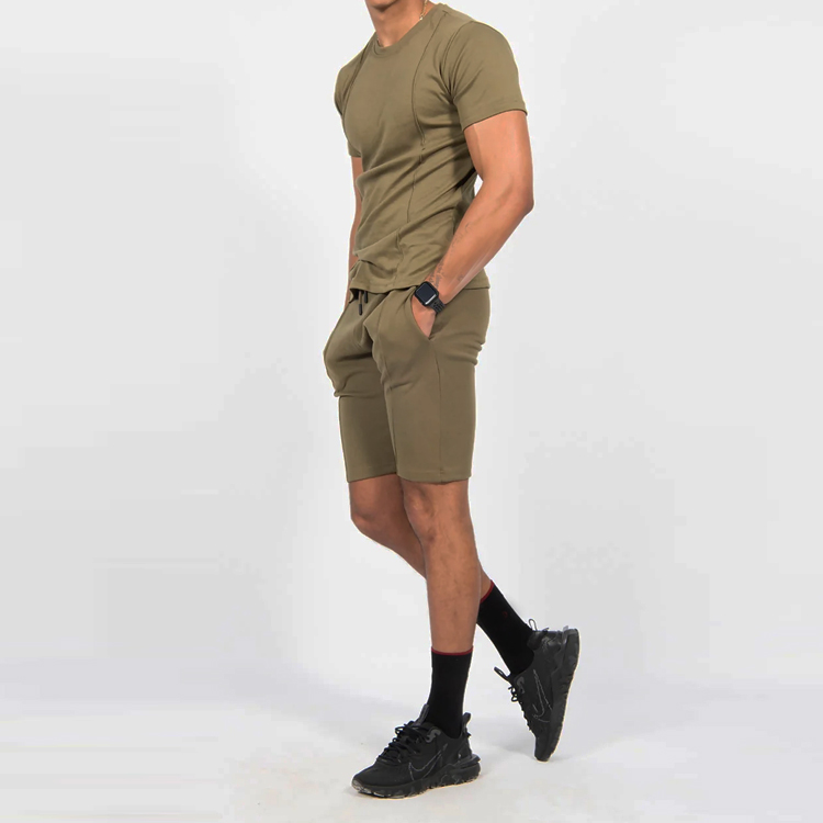 OEM Factory Price Soft Cotton Custom Workout Two Pieces Men Gym Sports Shorts Set detail pictures