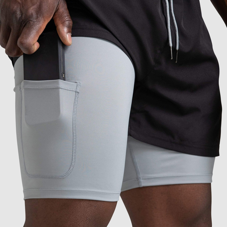 Factory Price Quick Dry Custom Athletic 2 in 1 Running Workout Gym Shorts For Men detail pictures