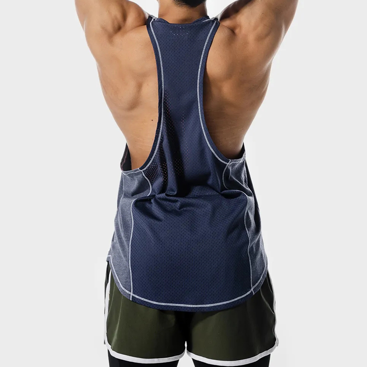 OEM Lightweight Quick Dry Mesh Back Stringer Custom Logo Printing Men Gym Tank Tops detail pictures