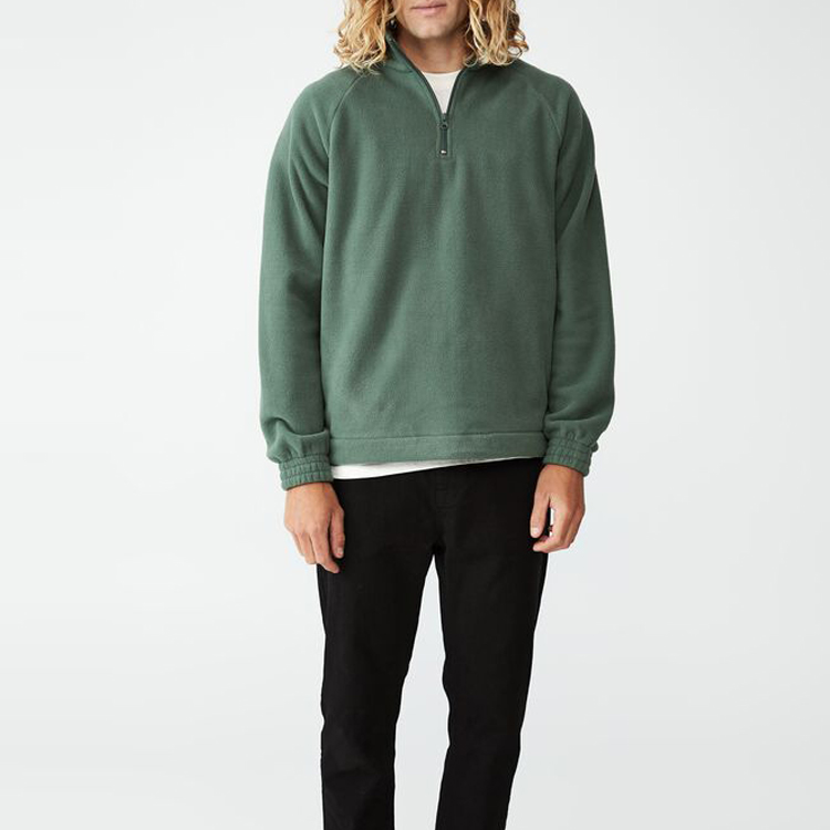 Custom Logo 100% Polyester Quarter Zipper Fleece Plain Sweatshirts For Men detail pictures