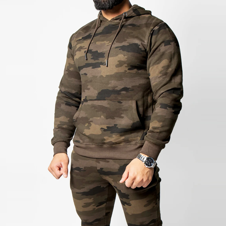 High Quality Cotton Polyester Custom Tracksuit Mens Camouflage Jogger Sweatsuit detail pictures