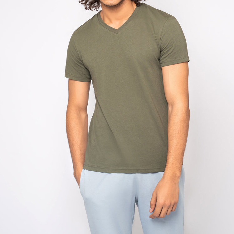 Top Quality 95% Cotton 5% Spandex Plain V Neck Workout T Shirts Custom Logo Printing detail pictures