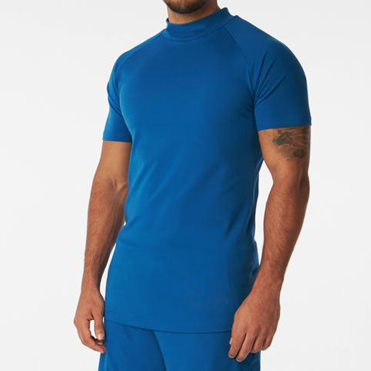 New Design Soft Cotton Plain High Neck Short Sleeve Men Workout Blank T Shirts Custom Printing detail pictures