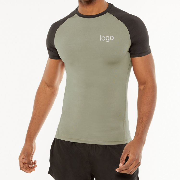 High Quality Quick Dry Polyester Contrast Muscle Fit Raglan Sleeve Gym T shirt For Men