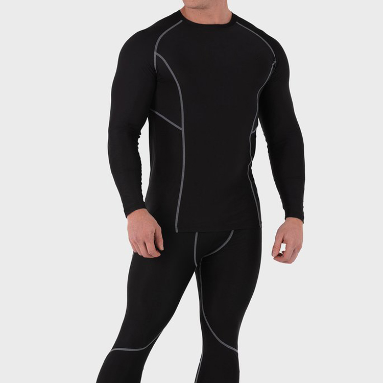 Anti-Pilling Contrast Stitching Men Plain Compression Gym Long Sleeve T Shirt Custom Printing