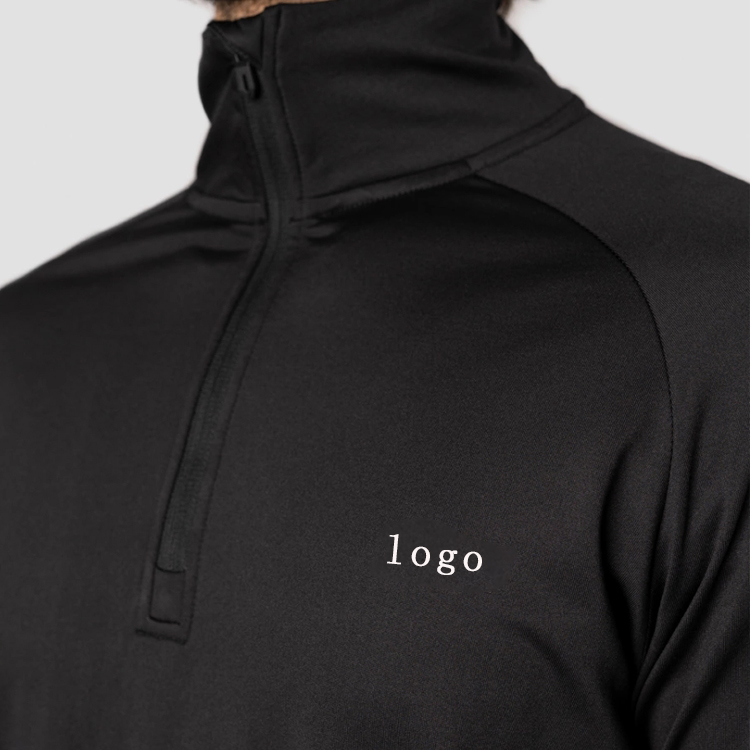 Wholesale Polyester Spandex Custom Long Sleeve Fitness Workout 1/4 Zipper Men Gym T Shirts detail pictures