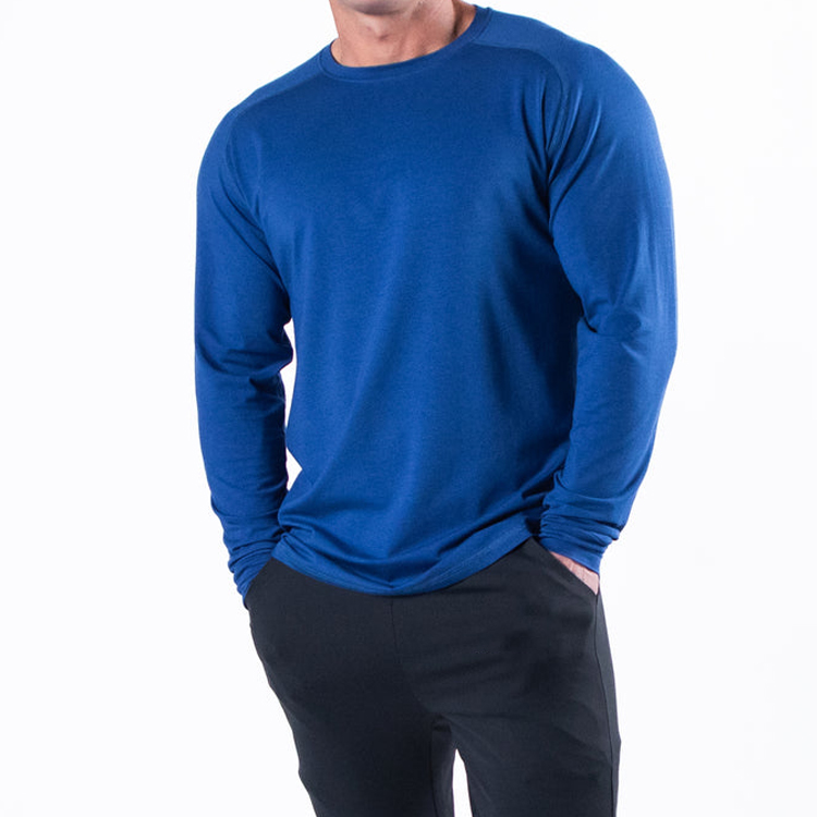 OEM Quick Dry Four Way Stretch Polyester Gym Plain Long Sleeve Men T Shirts Custom Printed detail pictures