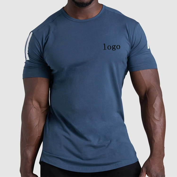 High Quality Curve Bottom Side Split Workout Slim Fit Gym Fitness T Shirts For Men detail pictures