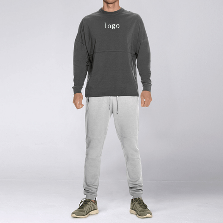 Sport Plain Oversize Long sleeve Workout Men Fitness Cotton T Shirts Custom Printing detail pictures