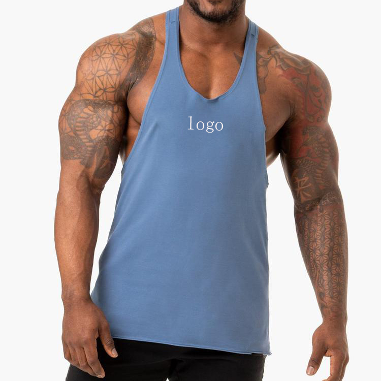 Hot Sale Cotton Muscle Building Gym Stringer Custom Logo Sports Tank Top For Men detail pictures