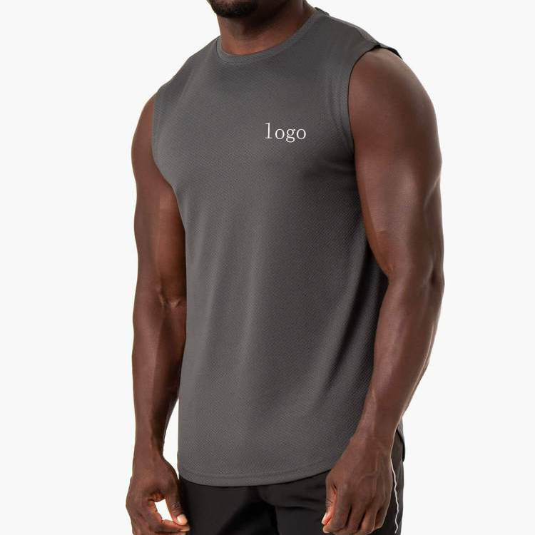 High Quality Lightweight Mesh Fabric Custom Logo Printing Men Gym Plain Tank Tops detail pictures