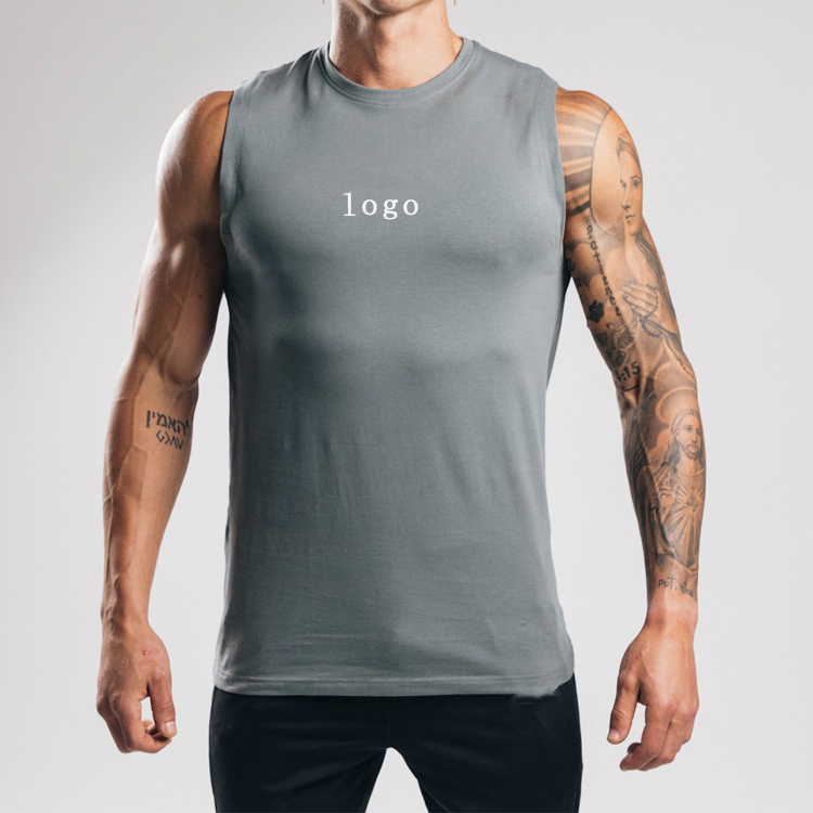Wholesale Sweat Wicking Polyester Custom Muscle Fit Sports Gym Plain Tank Top For Men detail pictures
