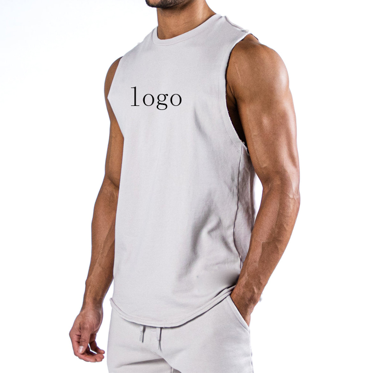 High Quality French Terry Cotton Cut Off Arm Hole Men Custom Blank Gym Workout Tanks Top detail pictures