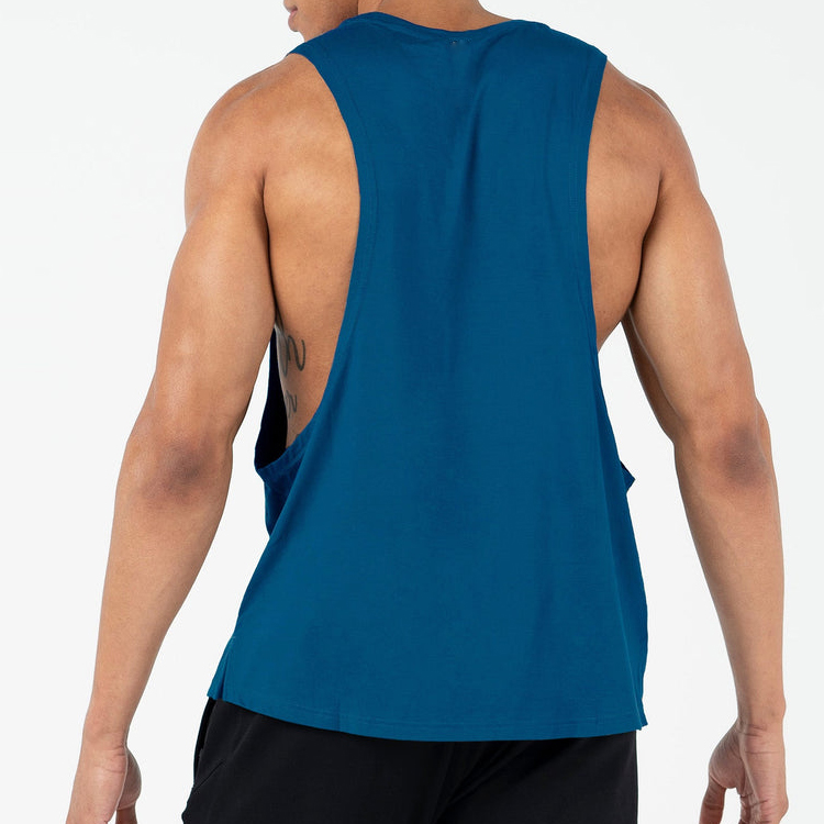 Wholesale Loose Fit Custom Logo Printing Drop Arm Gym Sports Tank Top For Men detail pictures