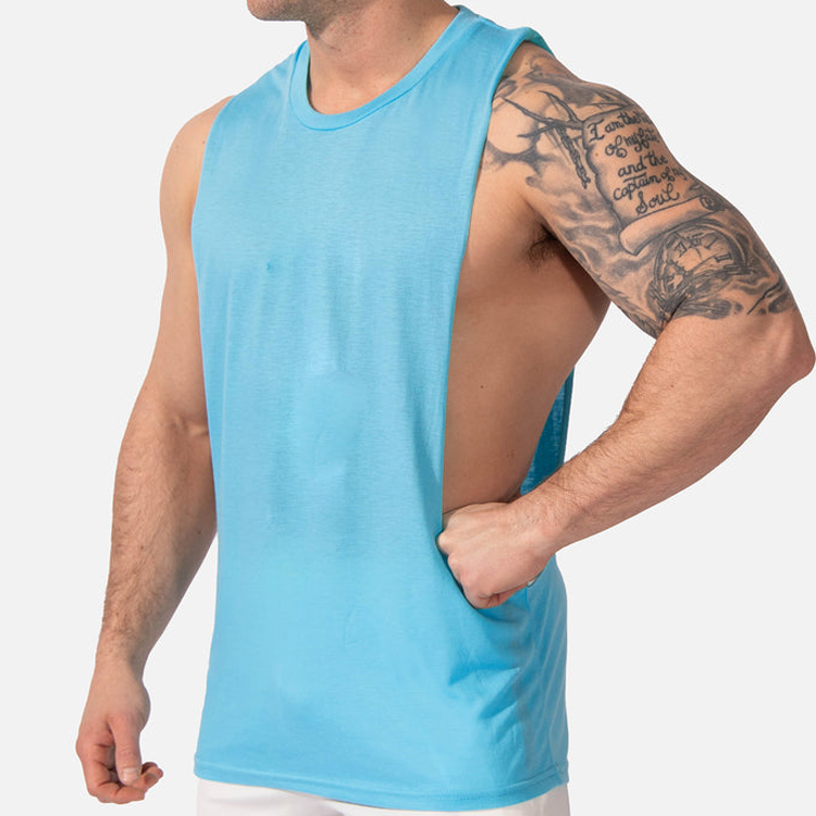 High Quality 95%Cotton 5%Spandex Deep Armhole Custom Plain Men Gym Tank Top detail pictures
