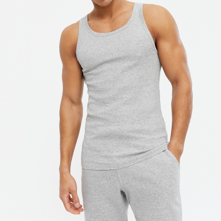 Wholesale Scoop Neckline Muscle Blank Workout Ribbed Tank Top Custom Printed For Men detail pictures