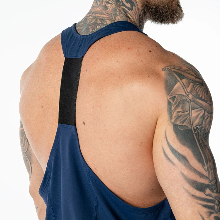 Sports Quick Dry Basic Stringer Custom Logo Polyester Fitness Tank Tops For Men detail pictures