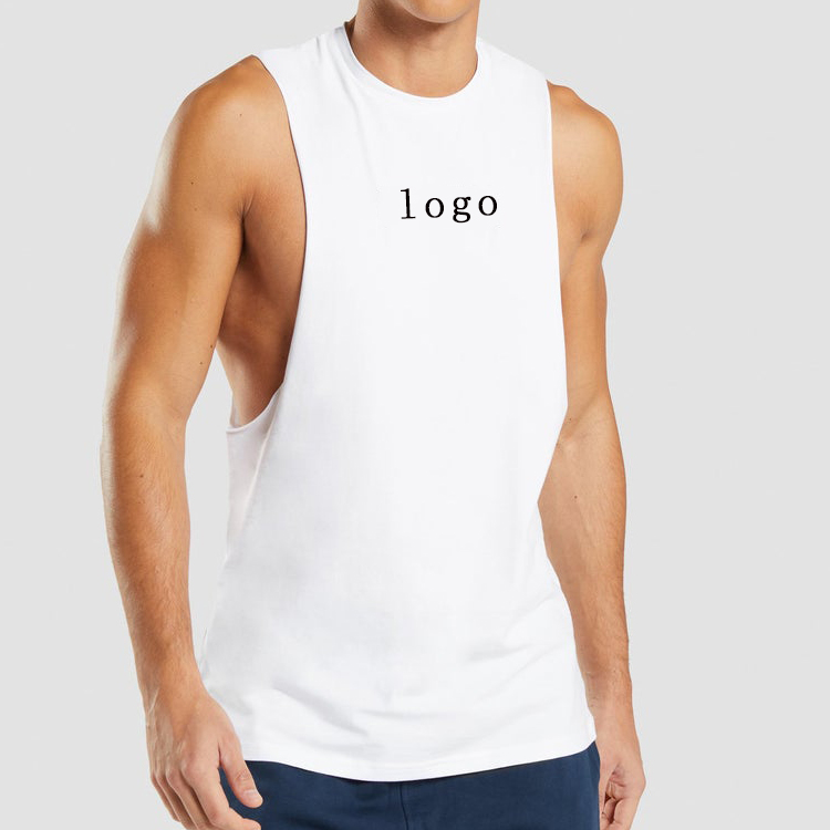 OEM Workout White Singlets Drop Armhole Custom Men Cotton Plain Gym Tank Tops