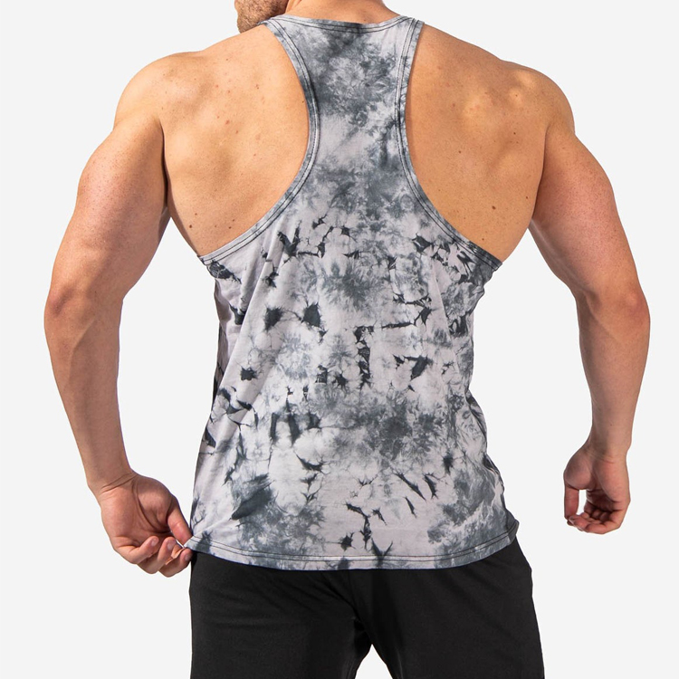 Wholesale Workout Building Stringer Custom Racer Back Tie Dye Gym Tank Tops For Men detail pictures