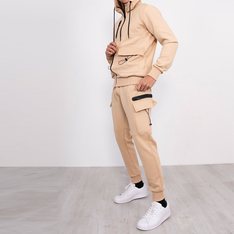 Best Selling Custom Utility Pocket Blank 2 Pieces Sweatsuit Full Zip Tracksuit For Men detail pictures