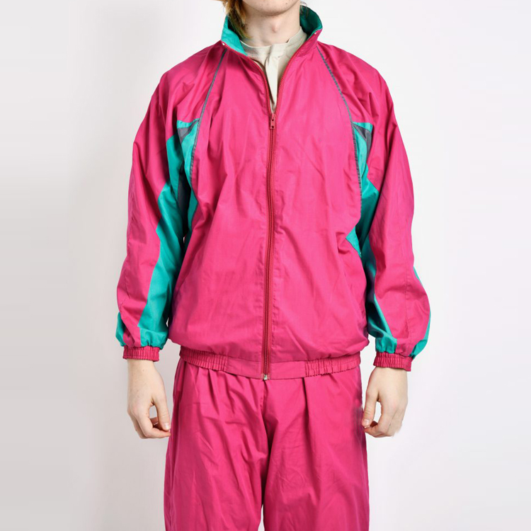 Wholesale Lightweight Color Block Custom Logo Nylon Gym Sports Tracksuit Set For Men detail pictures