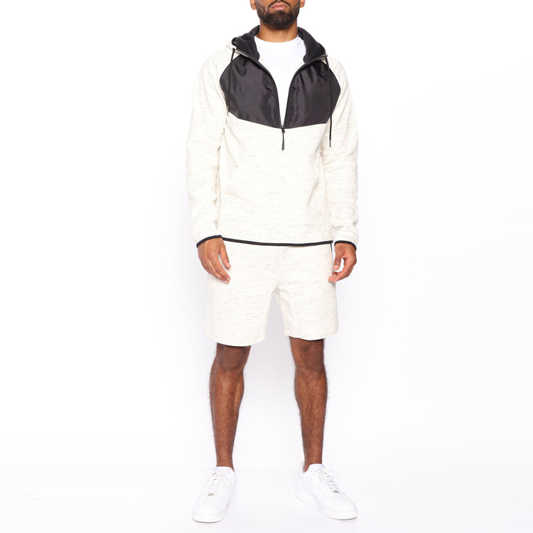 High Quality Custom Logo Polyester Active Wholesale Slim Fit Gym Hoodie Shorts Tracksuit Set For Men
