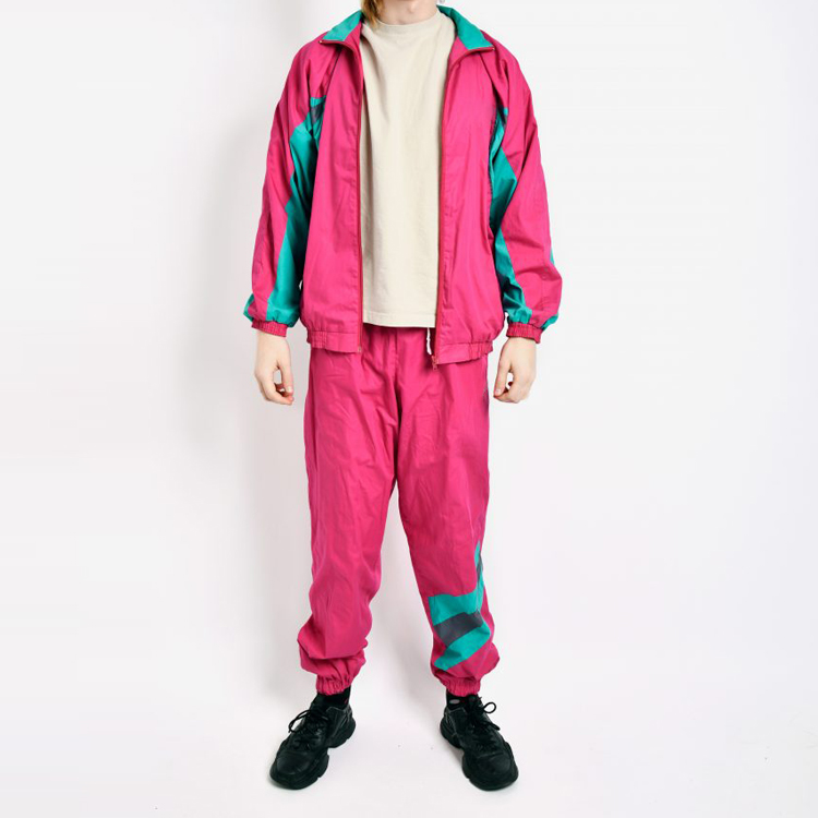 Wholesale Lightweight Color Block Custom Logo Nylon Gym Sports Tracksuit Set For Men detail pictures
