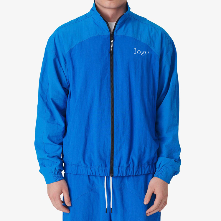 Lightweight Workout Custom Color Block Sports Gym Full Zip Nylon Tracksuits Set For Men detail pictures