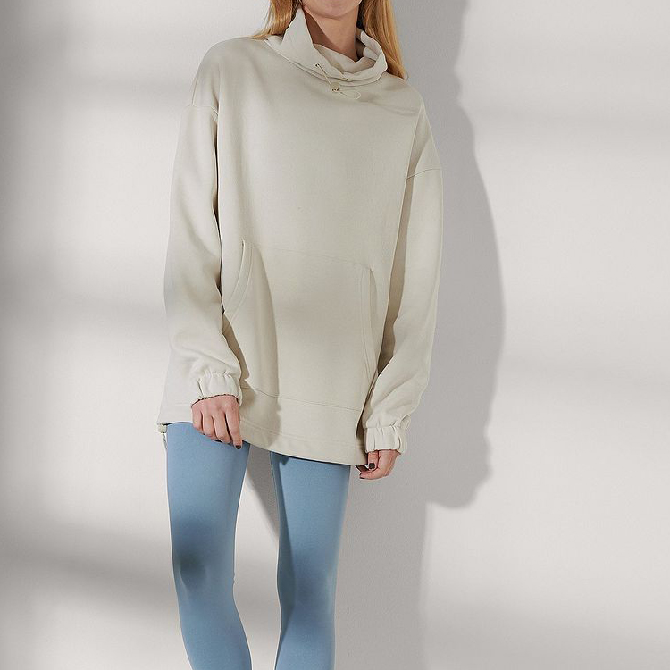 Custom High Quality Drawstring High Neck 100 % Cotton Women Plain Oversized Sweatshirts detail pictures