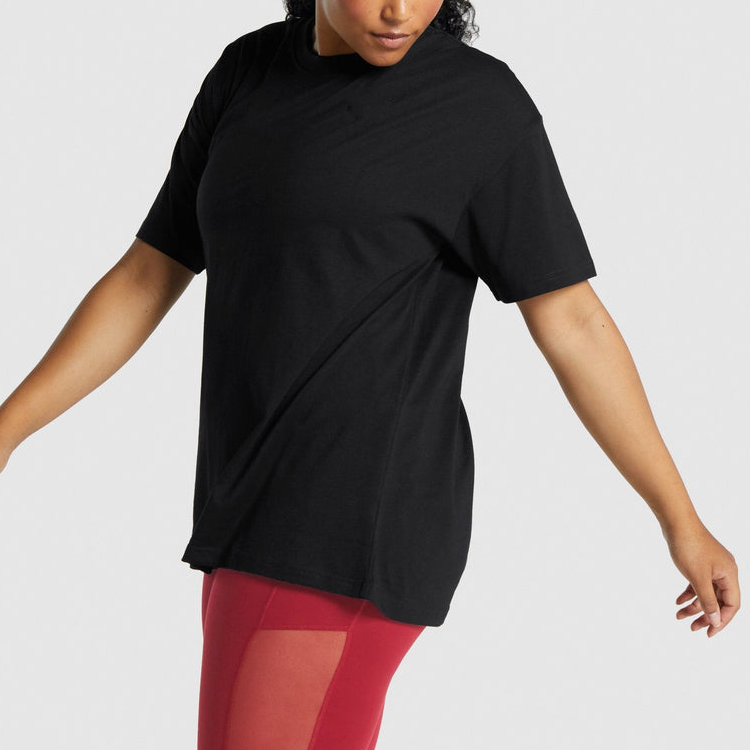 OEM Active Workout Sports 100% Cotton Crew Neck Oversized Gym Black T Shirts For Women detail pictures
