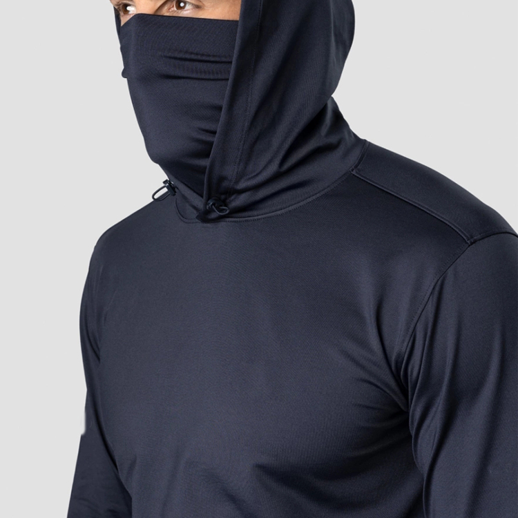 Wholesale Polyester Custom High Collar Men Slim Fit Gym Sports Hoodies With Thumb Hole detail pictures