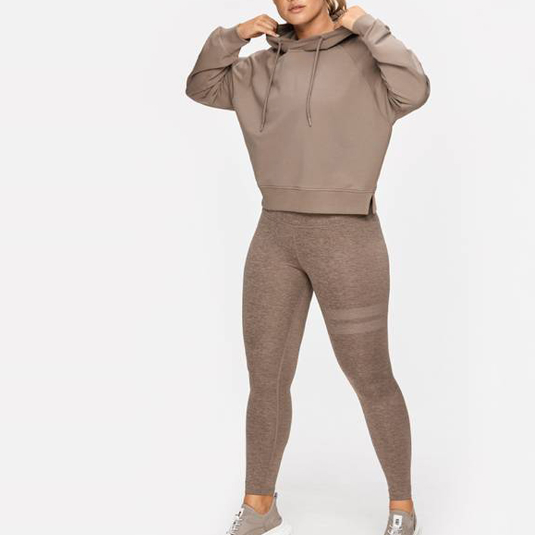 Wholesale Raglan Sleeve Gym Fitness Cotton Blank Crop Hoodies Custom Logo For Women detail pictures