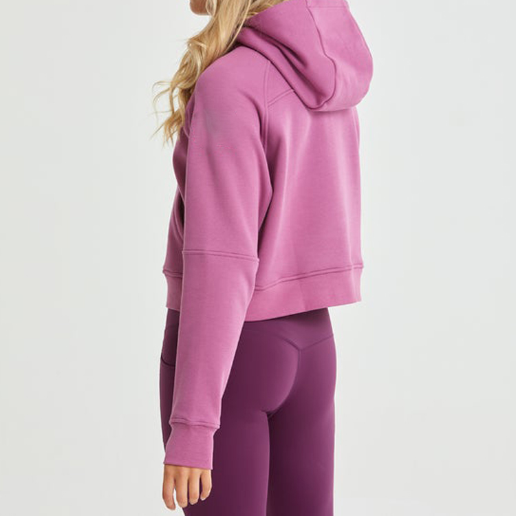 Wholesale High Quality Front Quarter Zip Fleece Cotton Custom Plain Crop Hoodie For Women detail pictures