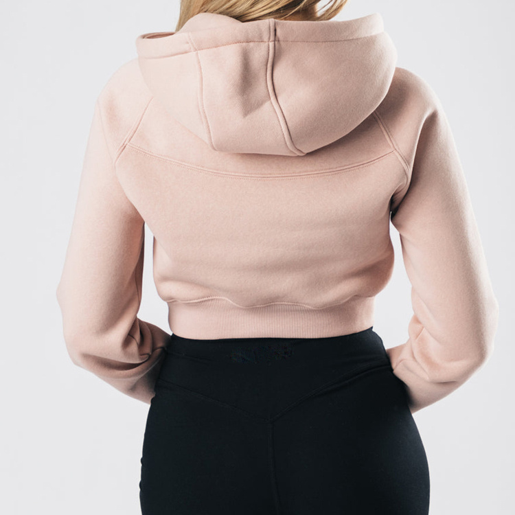 Wholesale Raglan Sleeve Gym Fitness Women Cotton Blank Crop Hoodies Custom Logo detail pictures