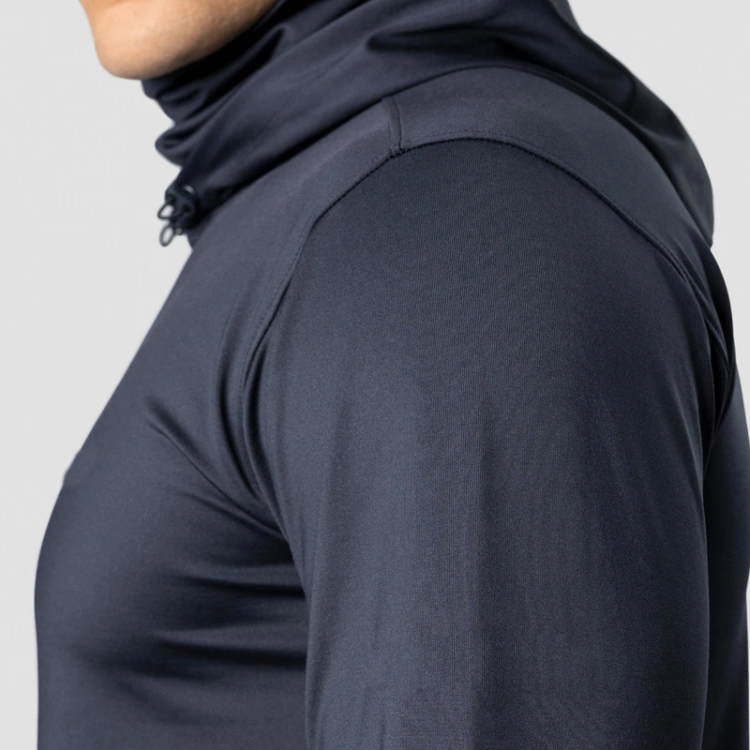 Wholesale Polyester Custom High Collar Men Slim Fit Gym Sports Hoodies With Thumb Hole detail pictures