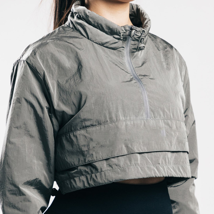 Light Weight Custom 100% Polyester Quarter Zipper Crop Pullover Windbreaker Jacket For Women detail pictures