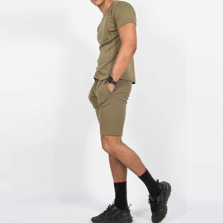 OEM Factory Price Soft Cotton Custom Workout Two Pieces Men Gym Sports Shorts Set detail pictures