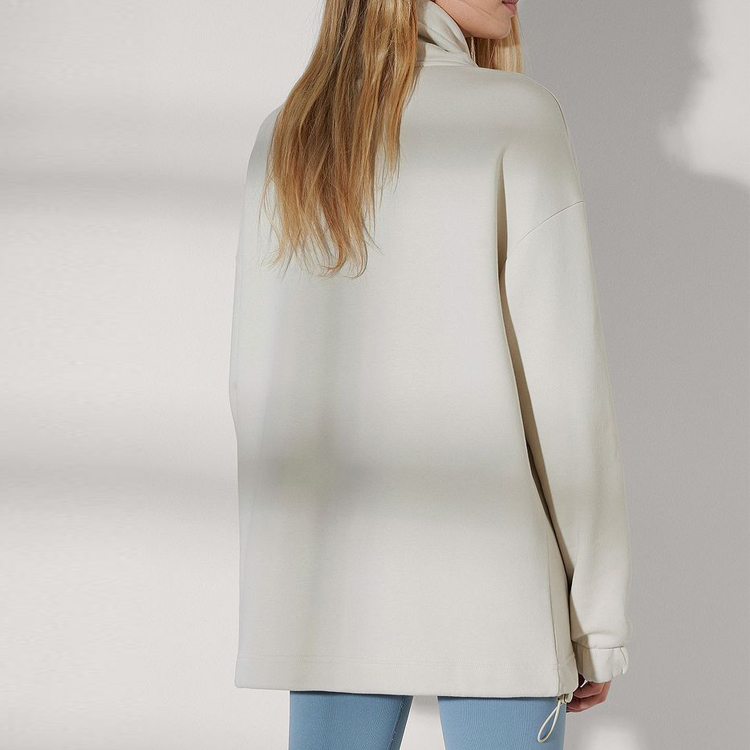 Custom High Quality Drawstring High Neck 100 % Cotton Women Plain Oversized Sweatshirts detail pictures