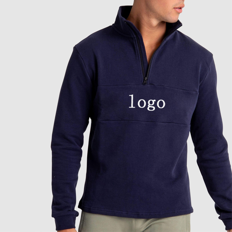 Factory Price Sports Workout Cotton Polyester Plain Hal Zip Gym Sweatshirts  For Men