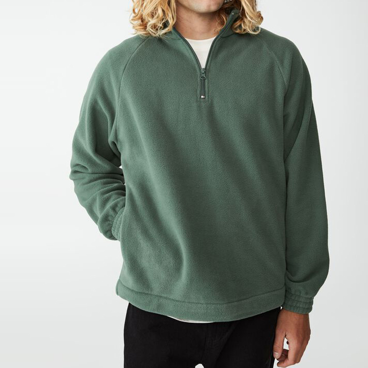 Custom Logo 100% Polyester Quarter Zipper Fleece Plain Sweatshirts For Men