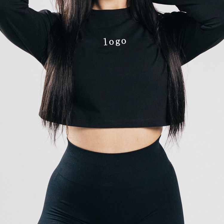 Wholesale Polyester Spandex Custom Sports Long Sleeve Women Gym Crop Plain T shirts detail pictures