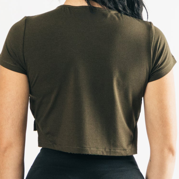 Wholesale High Quality Side Split Custom Logo Polyester Blank Crop Gym T Shirts For Women detail pictures